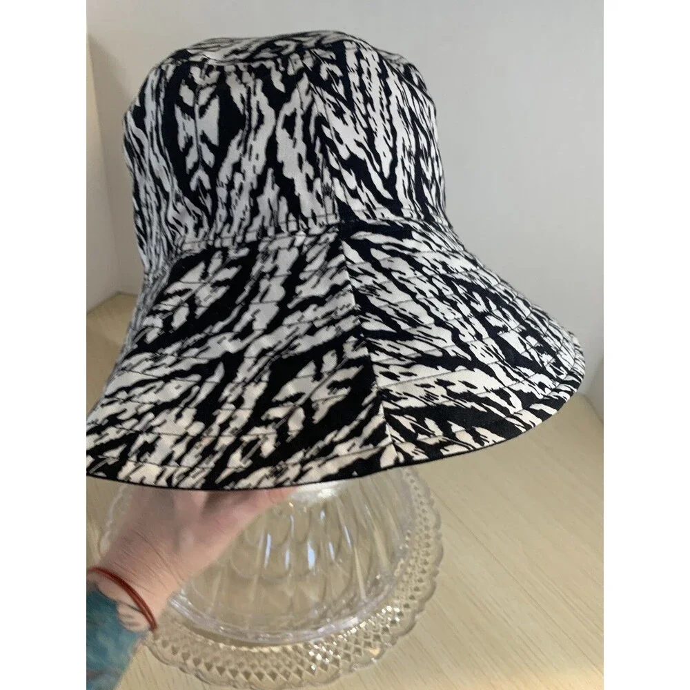Kate Landry Women's Black & White Geometric Wide Brim Sun Hat packable